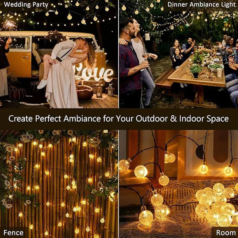 Solar string lights for outdoor areas