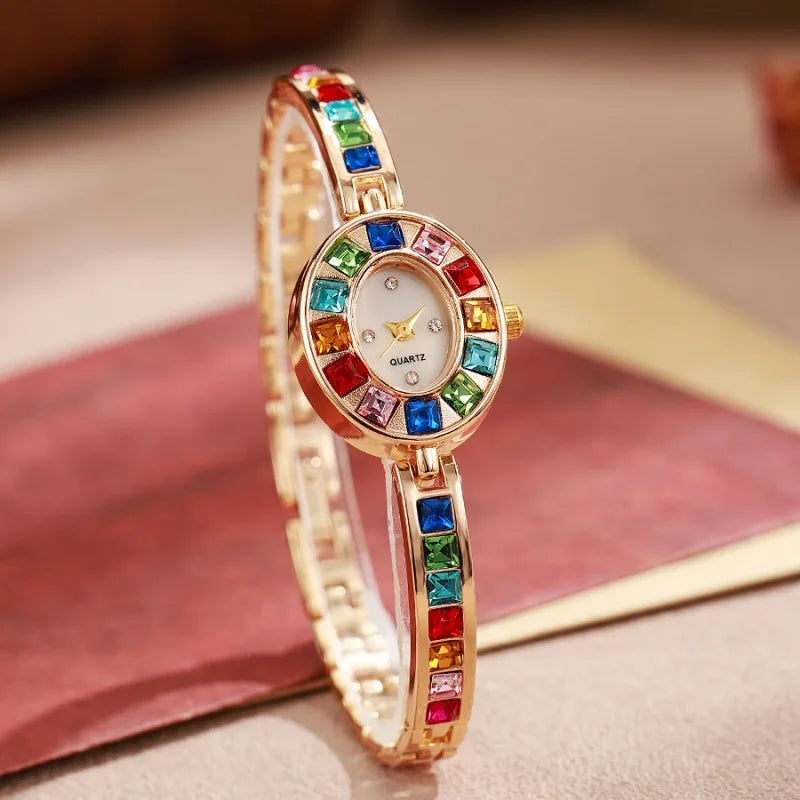 Women's wristwatch with rhinestones and square dial