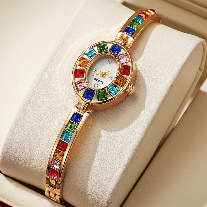 Women's wristwatch with rhinestones and square dial