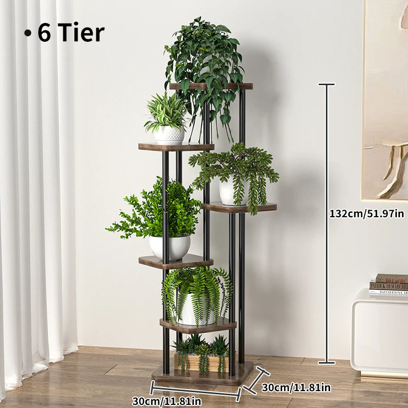 Plant and flower stand with wooden shelf