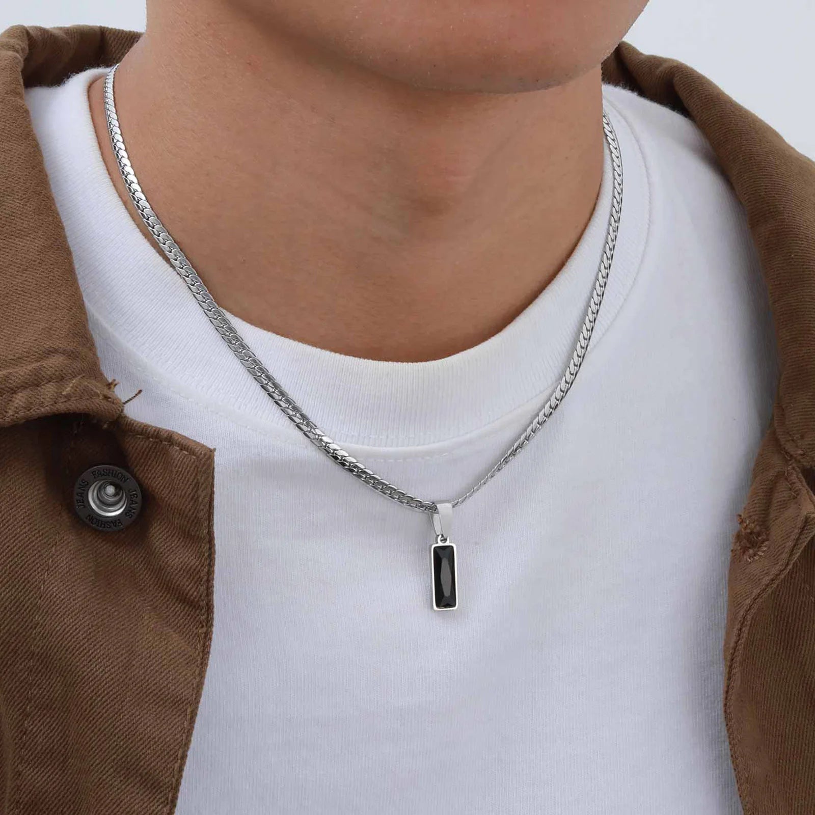 Men's necklaces with geometric stone pendants