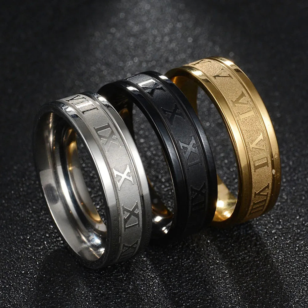 Classic stainless steel roman digital ring