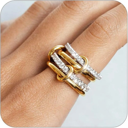 Ring with four two-tone hoops