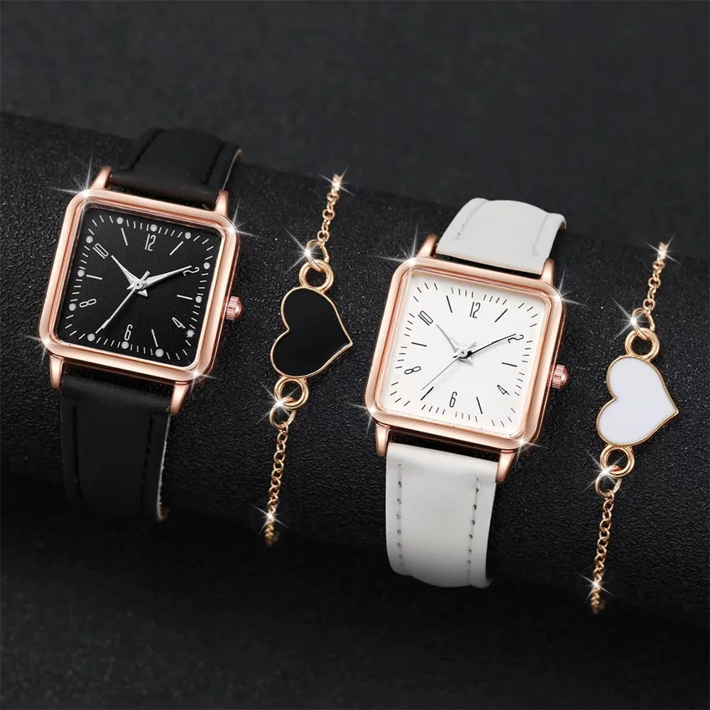 Fashion women's square watch with heart bracelet