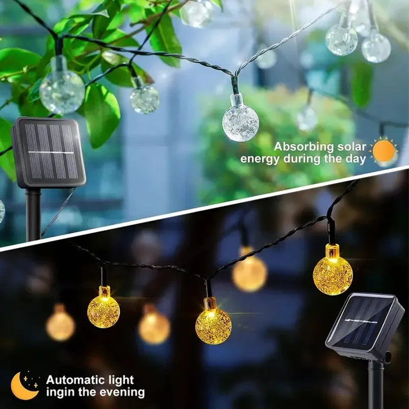 Solar string lights for outdoor areas