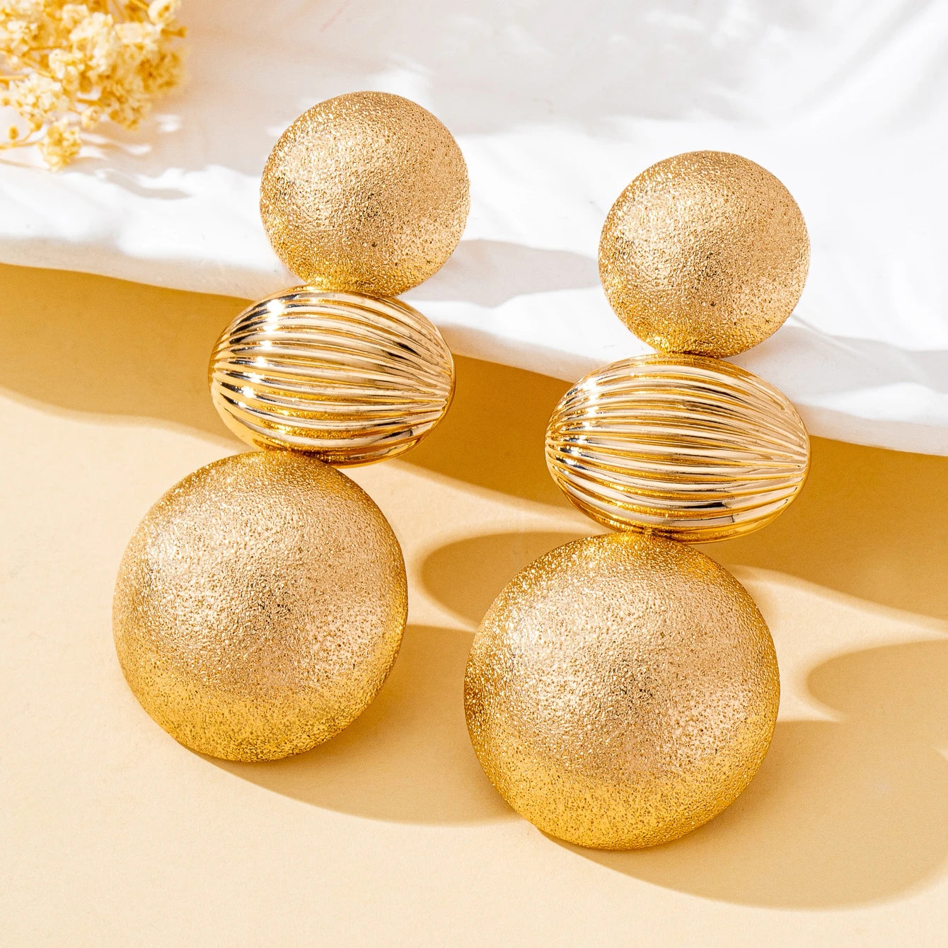 Geometric, round, matte, striped textured women's earrings