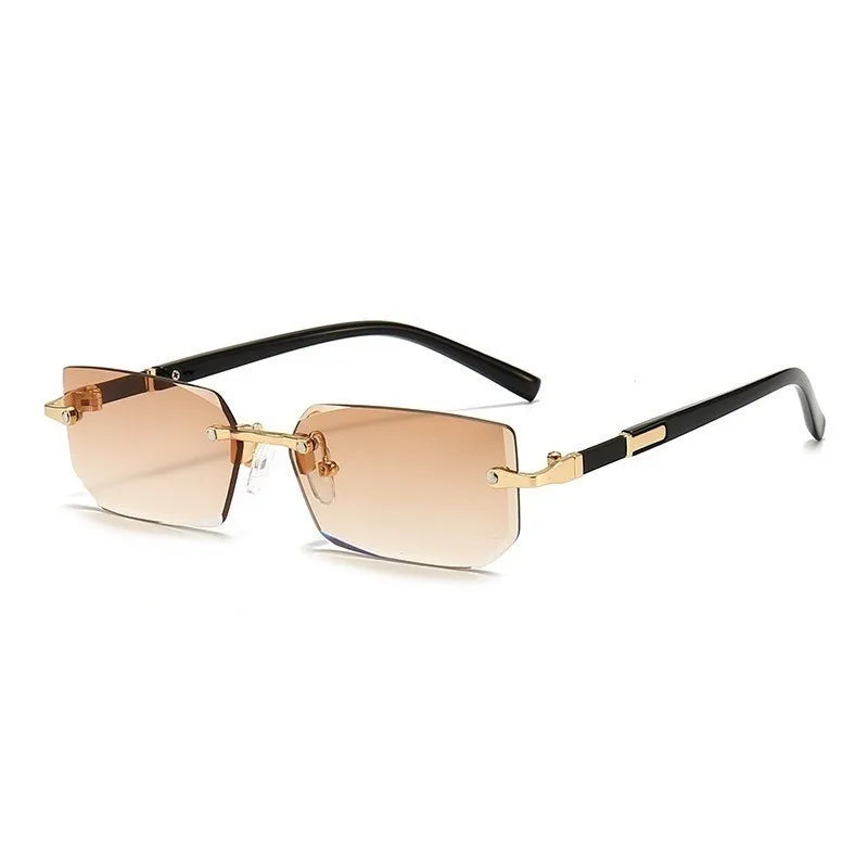 Rimless sunglasses with cut lenses