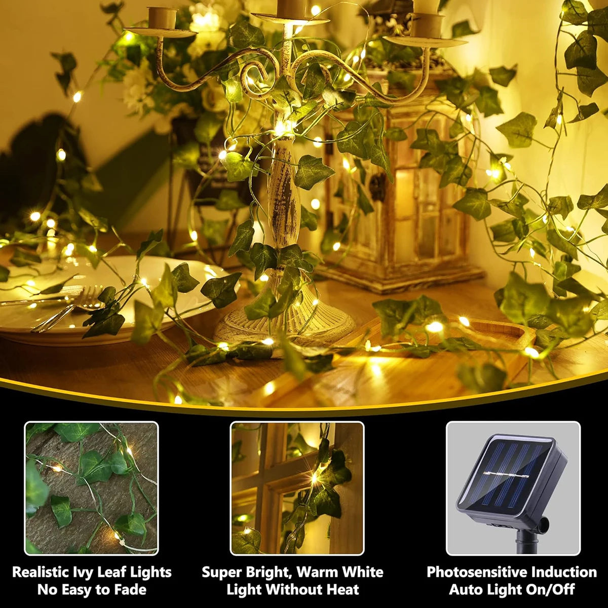 Decorative LED String Light with Green Leaves