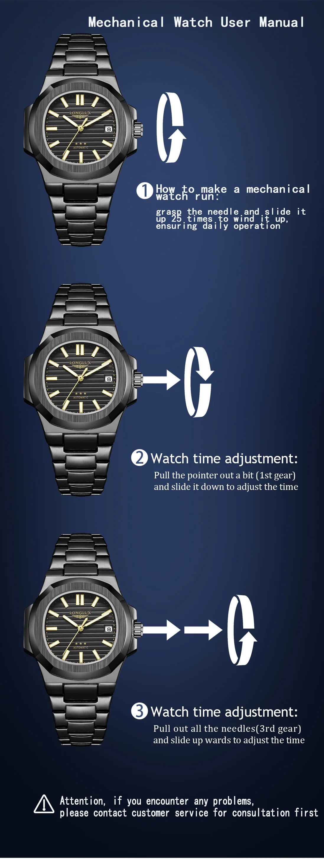 Men's automatic watch with date, mechanical and waterproof