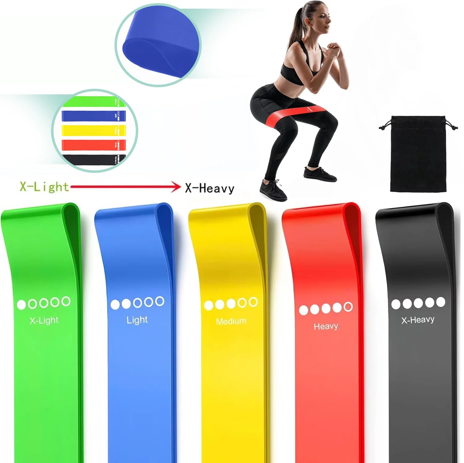 Set of 5 resistance bands for fitness