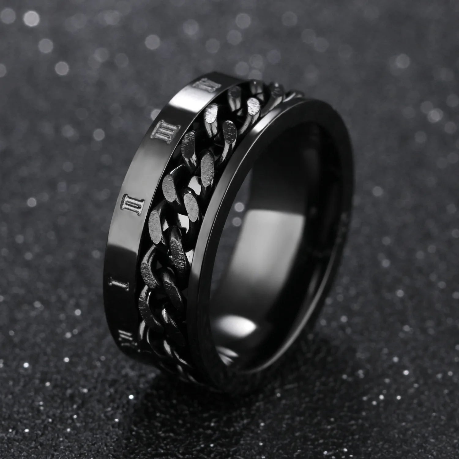 Stainless steel rotating ring with Roman numerals