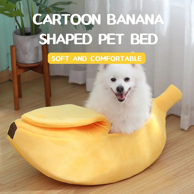 Banana-shaped cat bed