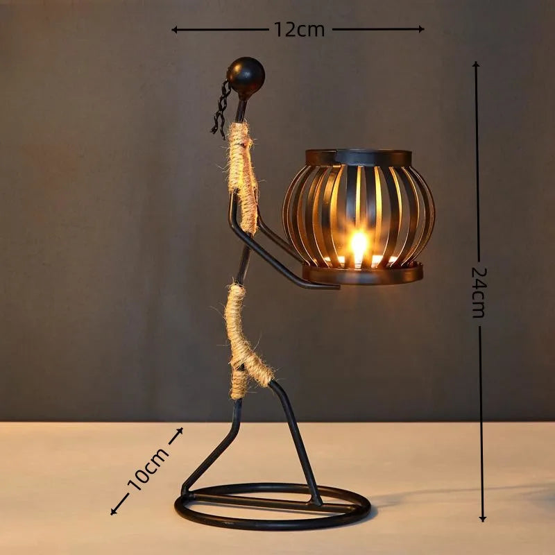 Nordic metal candlestick with abstract sculpture