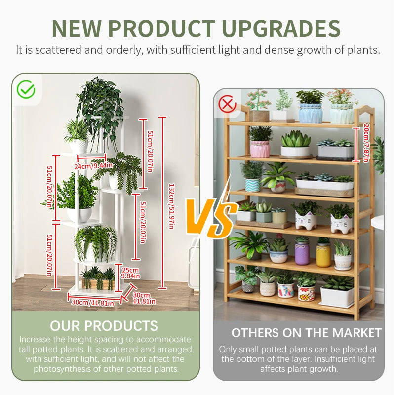 Plant and flower stand with wooden shelf