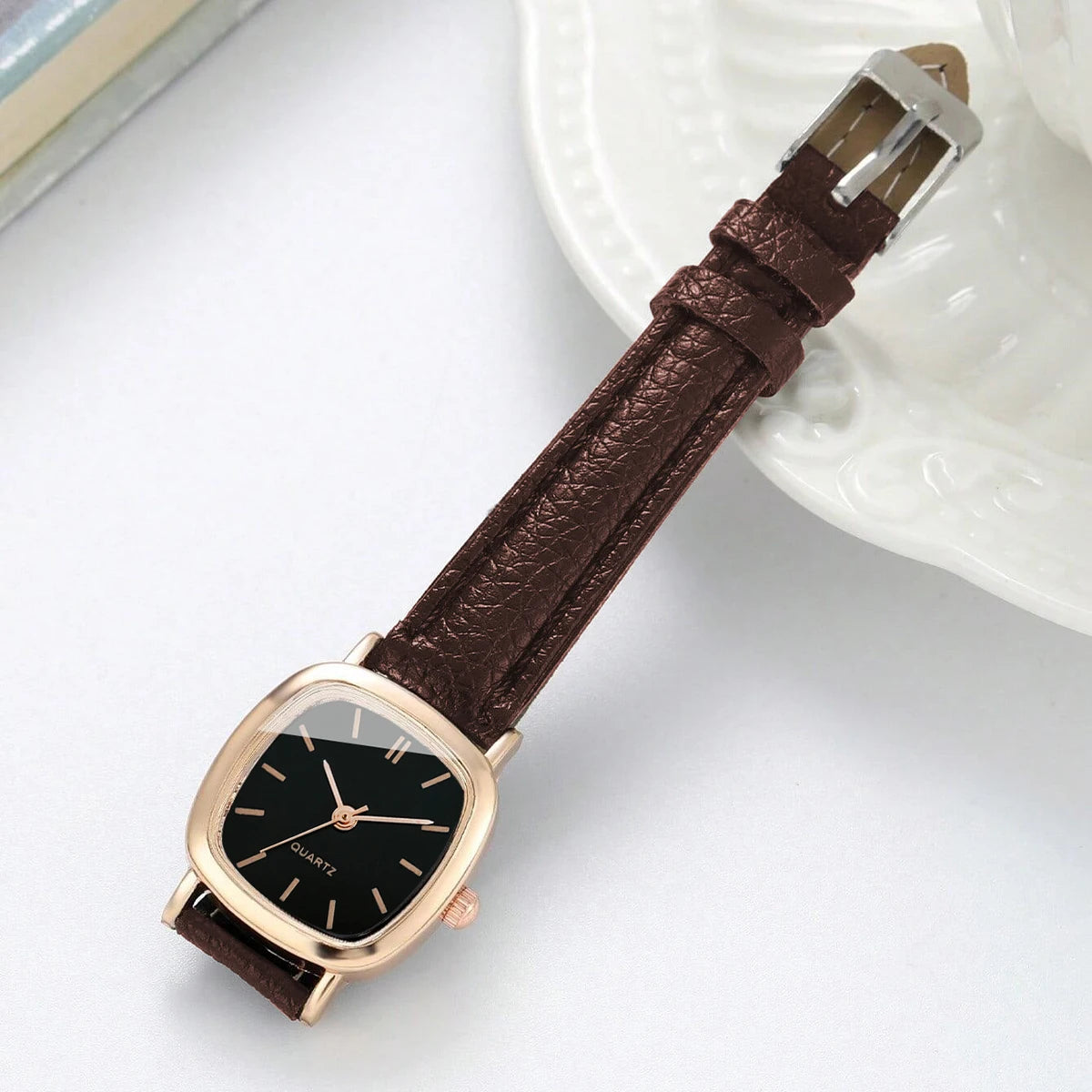 Women's Watch with Leather Strap and Heart Bracelet