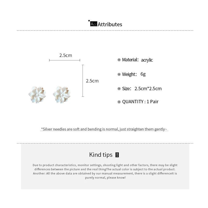 Acrylic earrings with white camellia flowers