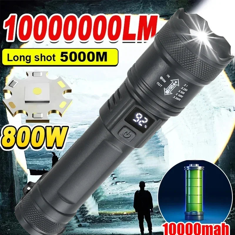 High power tactical LED flashlight with zoom