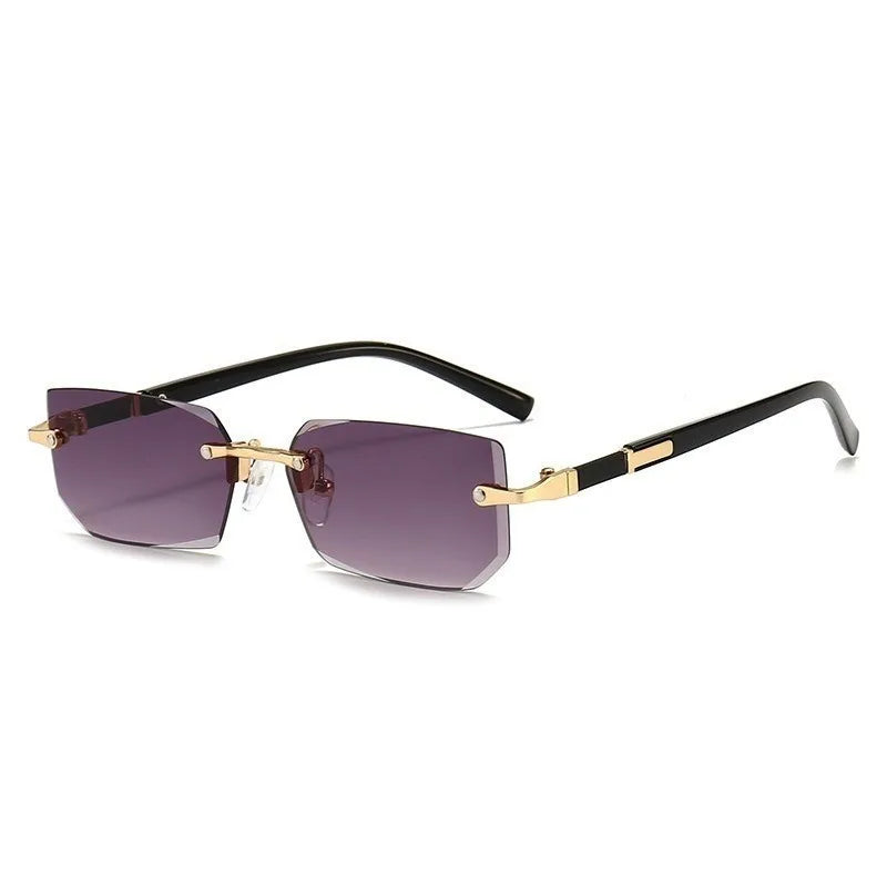 Rimless sunglasses with cut lenses