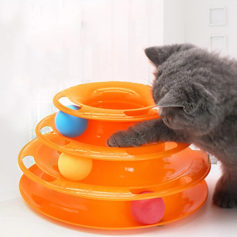 Three-tier interactive educational cat toy with rotating platform