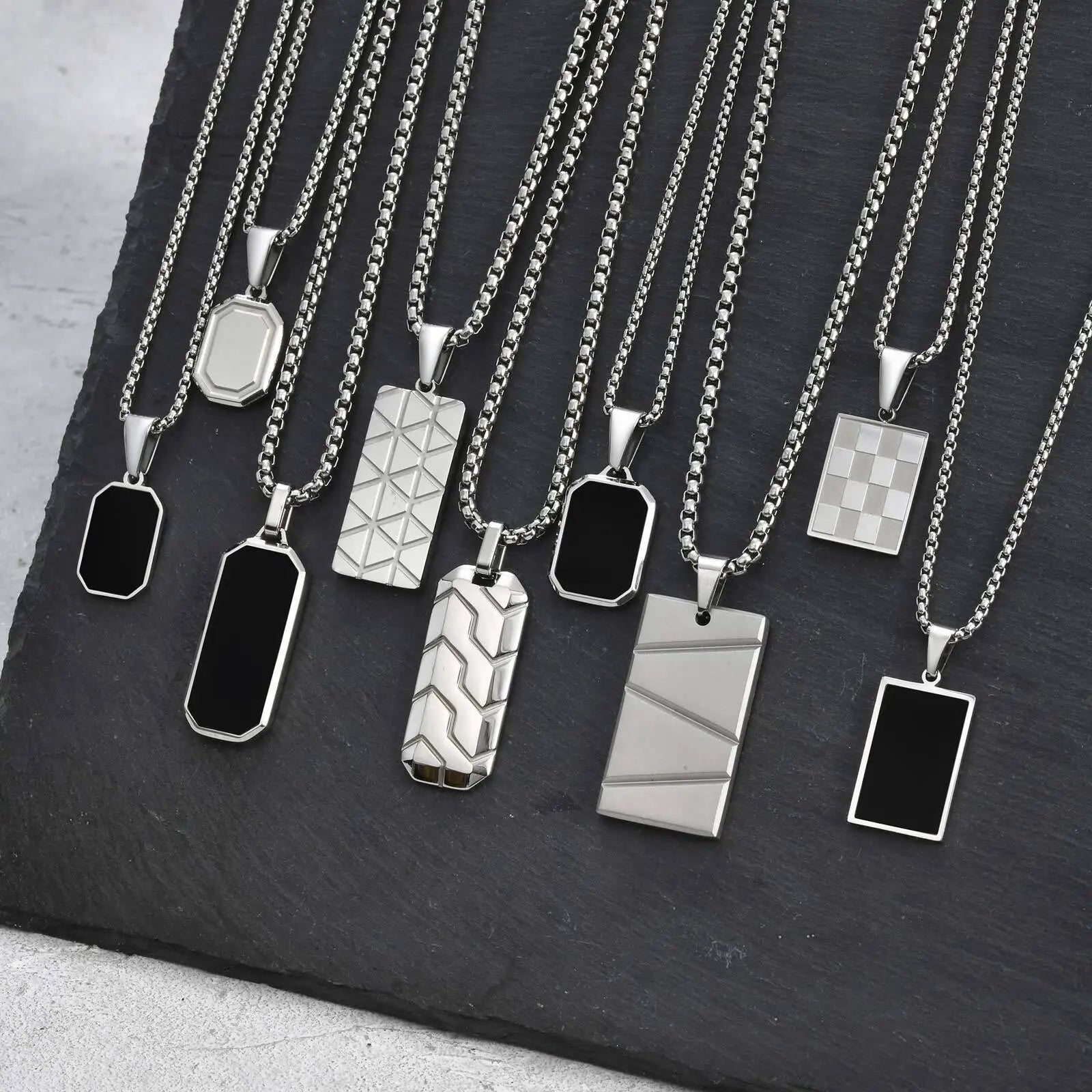 Necklaces with black stone pendants