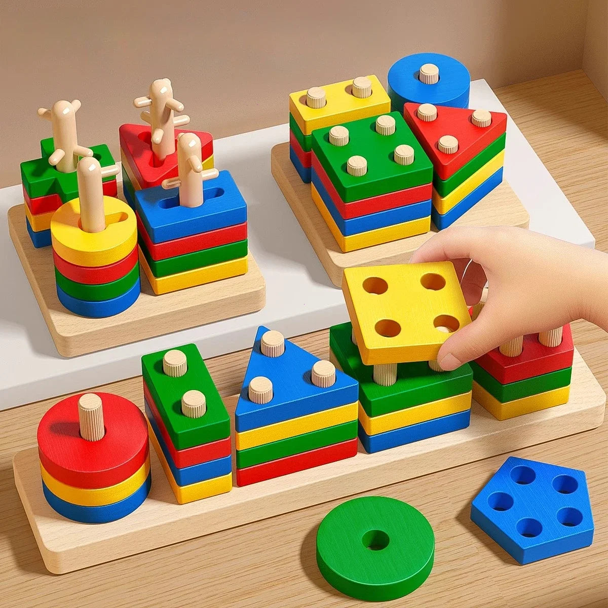 Montessori Wooden Stacking and Sorting Puzzle