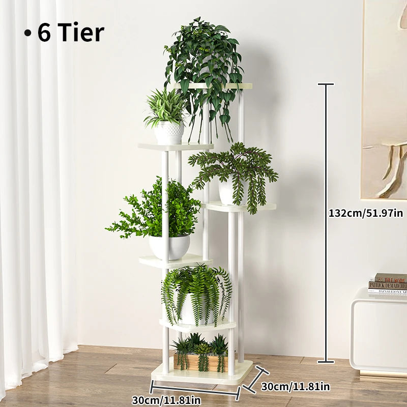 Plant and flower stand with wooden shelf