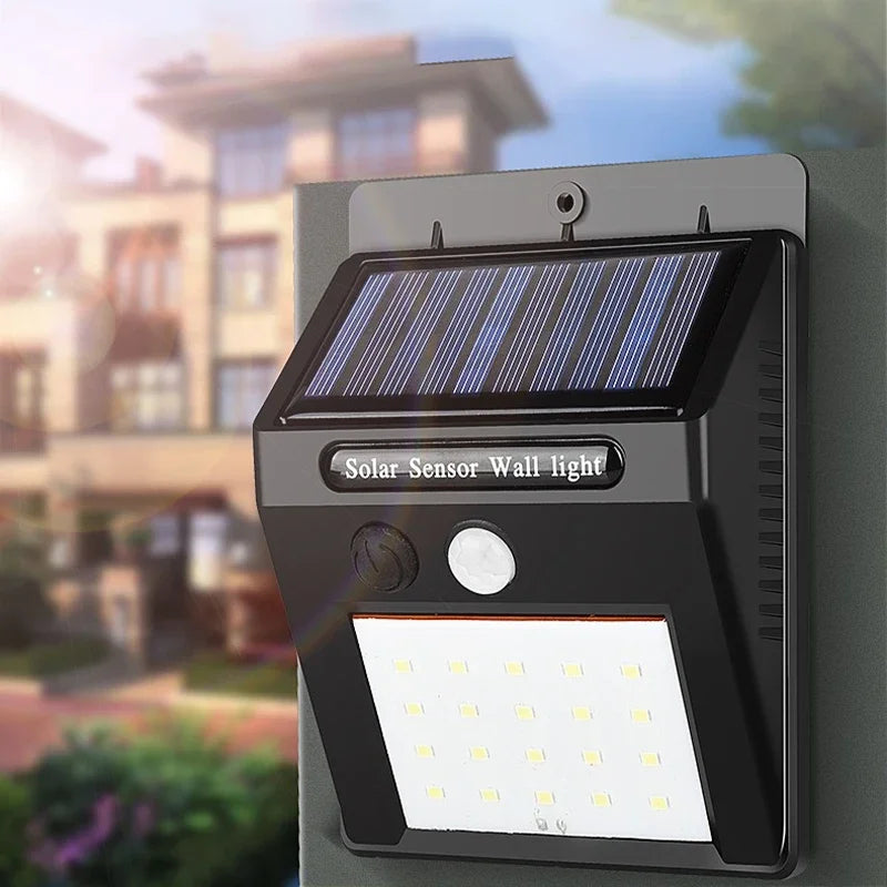 Modern outdoor LED solar wall light with motion sensors