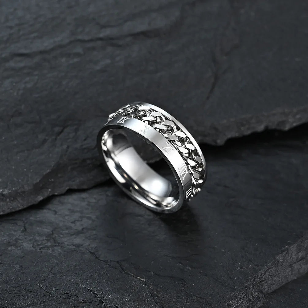 Stainless steel rotating ring with Roman numerals